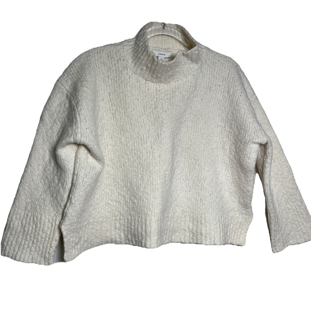 Vince. Womens XL Wool Blend Funnel Neck Ribbed Nubby Crop Knit Sweater